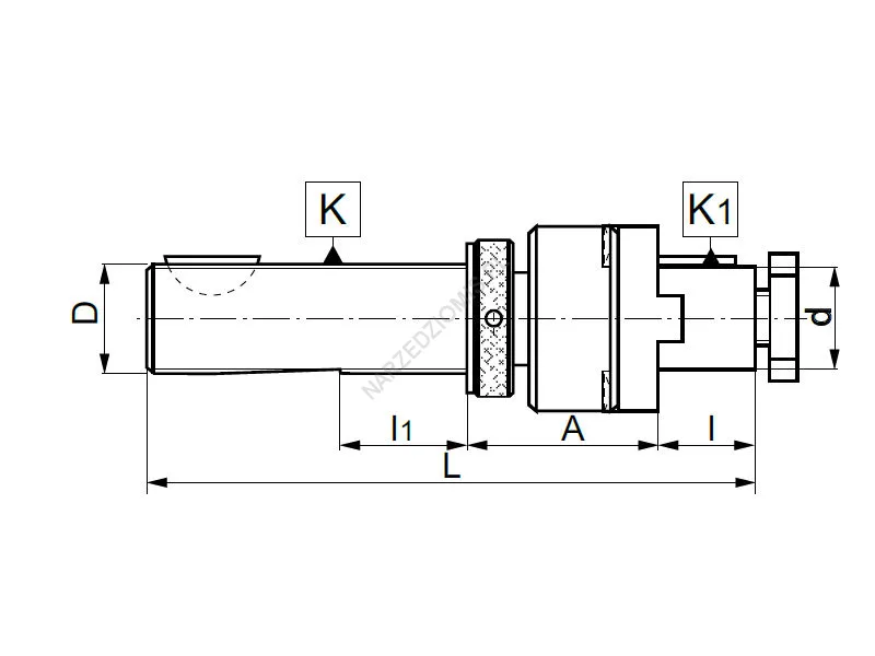 Rysunek techniczny: Trzpień frezarski uniwersalny z chw. DIN 6327 do frezów: T.7510 REG 48/FI16 - KOLNO